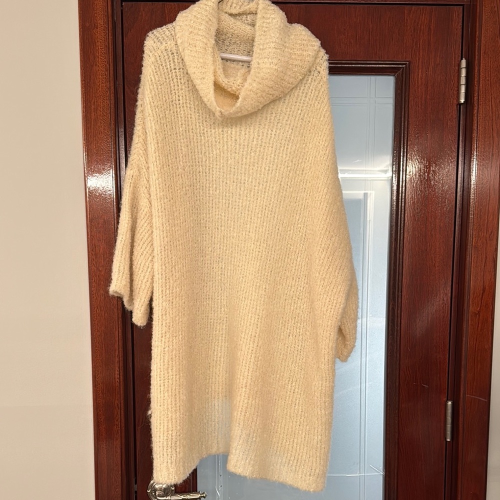 Cozy Cream Cowl Neck Women's Sweater Dress